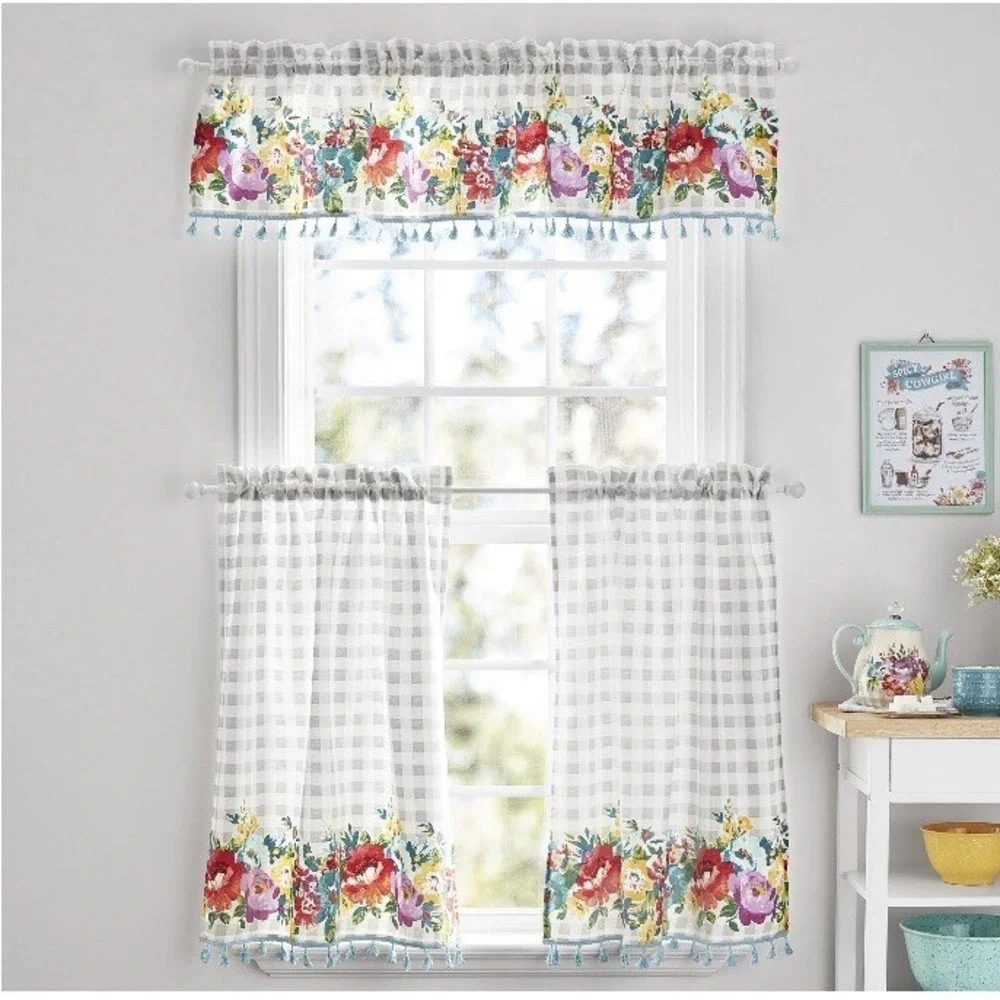 Pioneer Woman Sweet Romance Blossoms Small Window Curtain &‎ Valance Set 3pc New